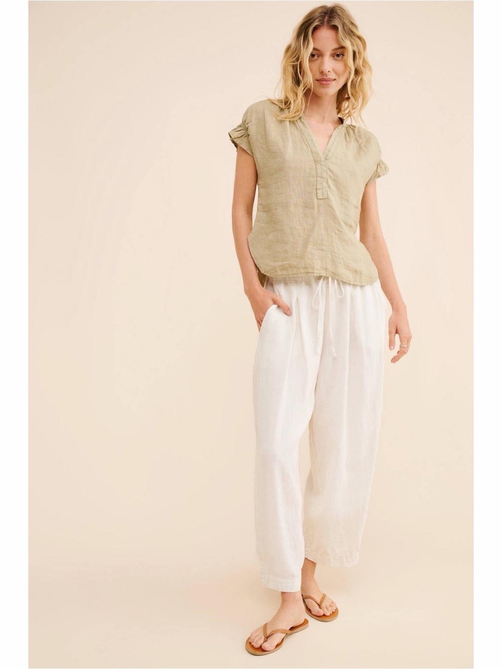 Anthropologie Pilcro Tatum Deep-V Linen Blouse Womens Medium